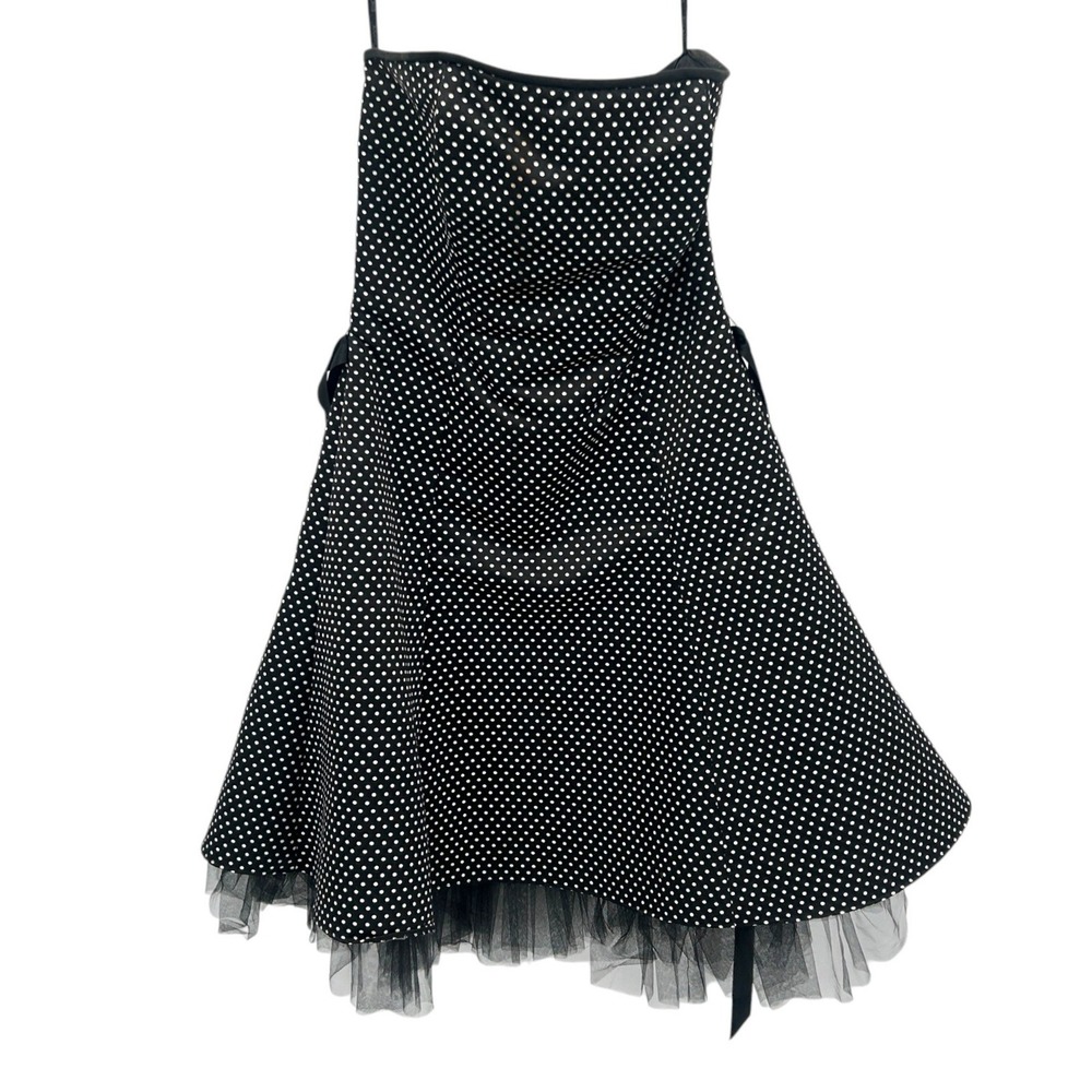 Jessica McClintock Gunne Sax Polka Dot Tulle Mini Dress 7 Black Rockabilly Retro